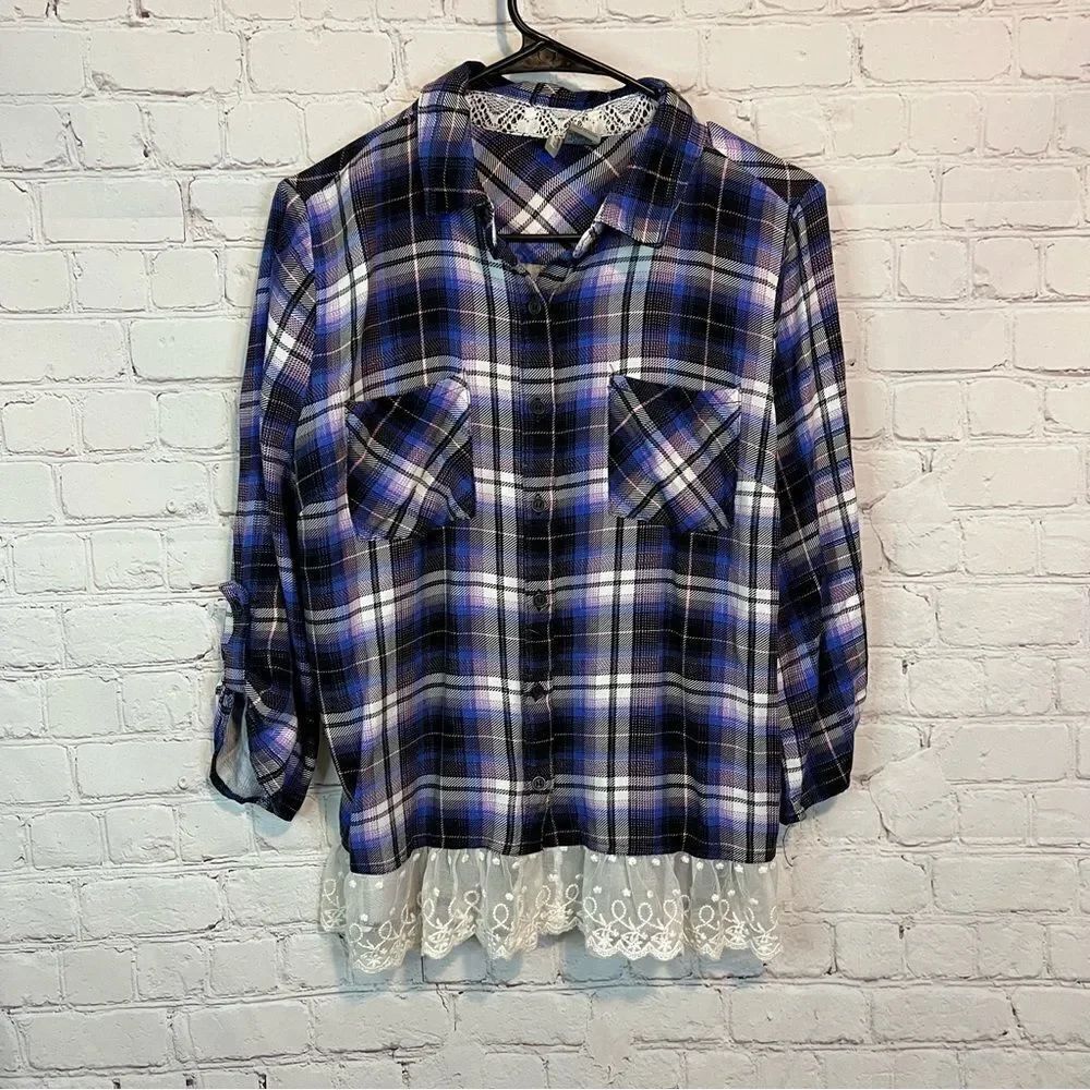 New Direction Plaid Cotton Flannel Style LS Button-Up Women’s Size Medium